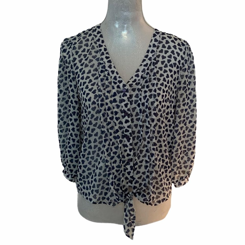 Eyeshadow Sheer Heart Pattern Tie Waist Blouse